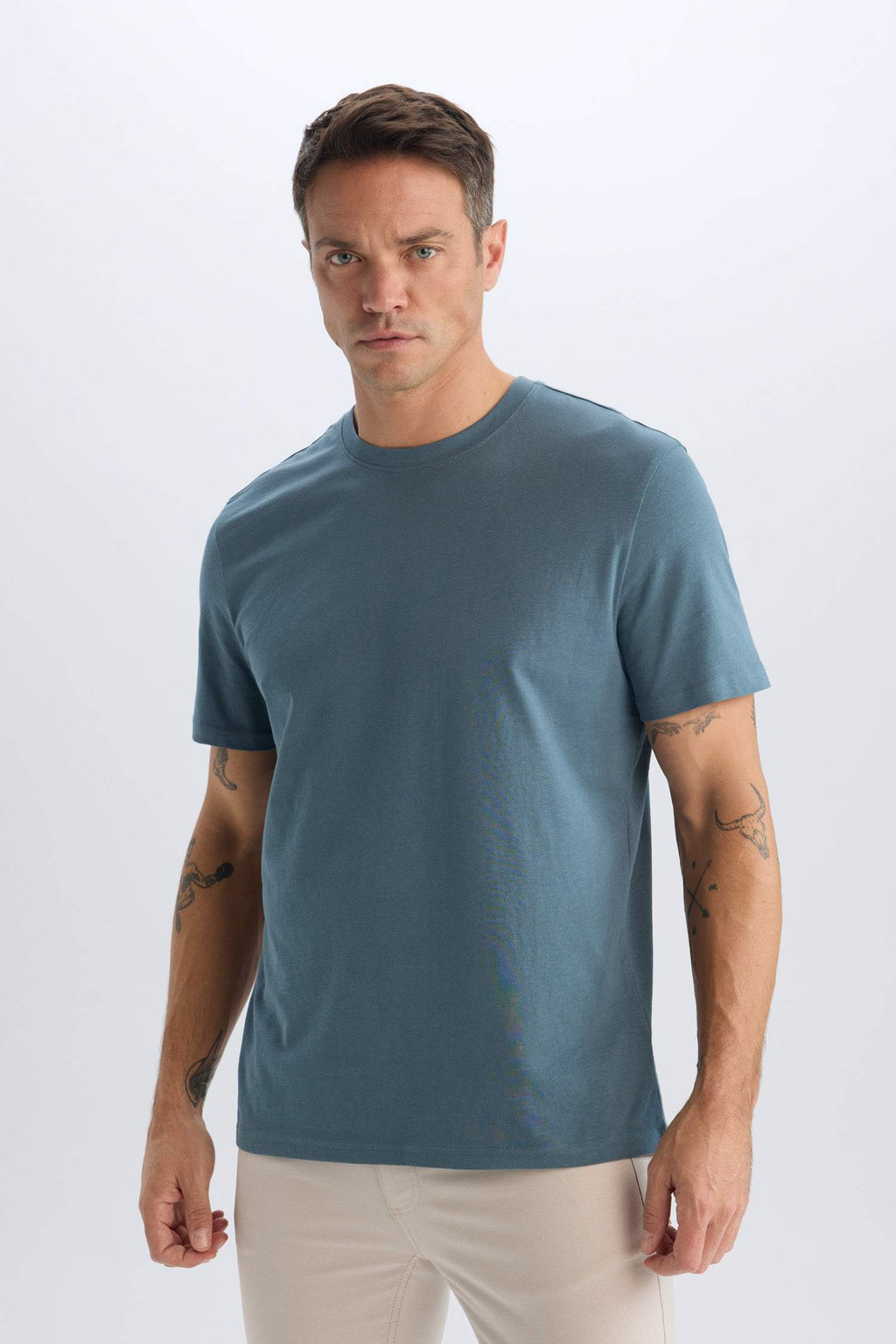 100% Cotton New Regular Fit Cycling Collar Basic Flat Short Sleeve T-Shirt