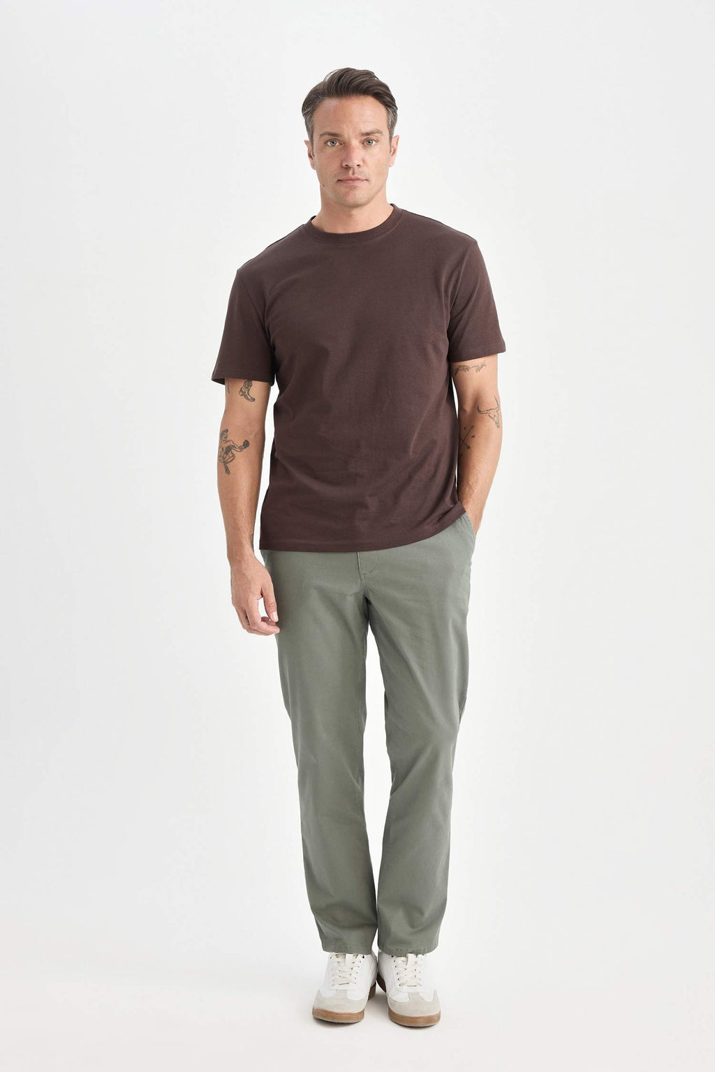 100% Cotton New Regular Fit Cycling Collar Basic Flat Short Sleeve T-Shirt