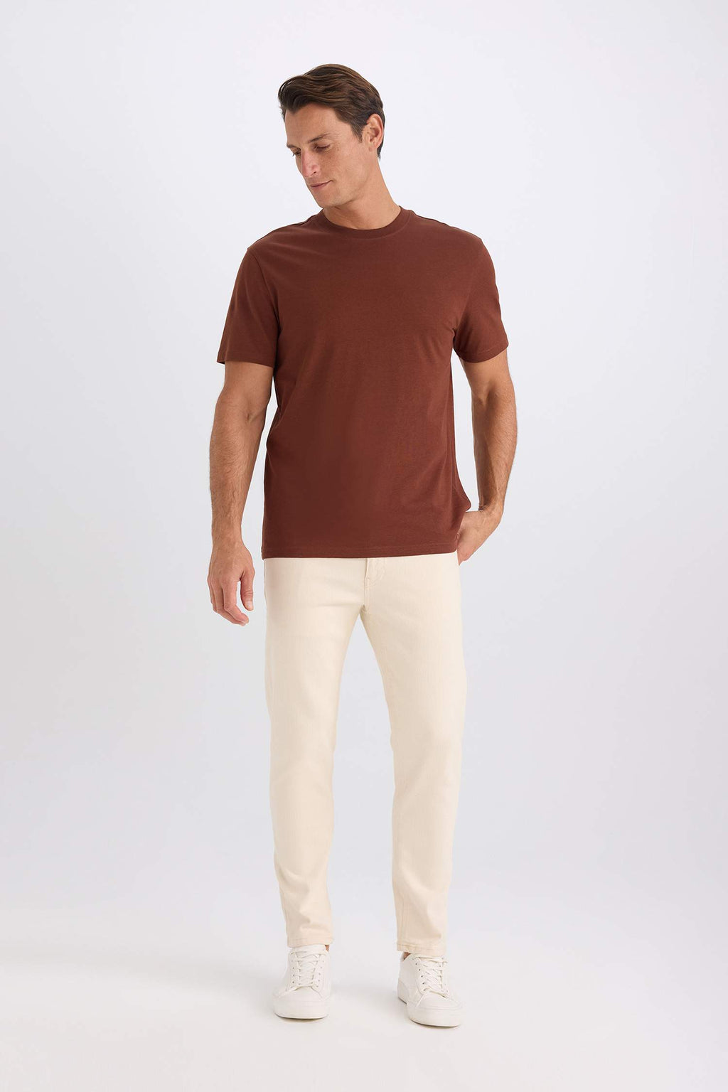 100% Cotton New Regular Fit Cycling Collar Basic Flat Short Sleeve T-Shirt