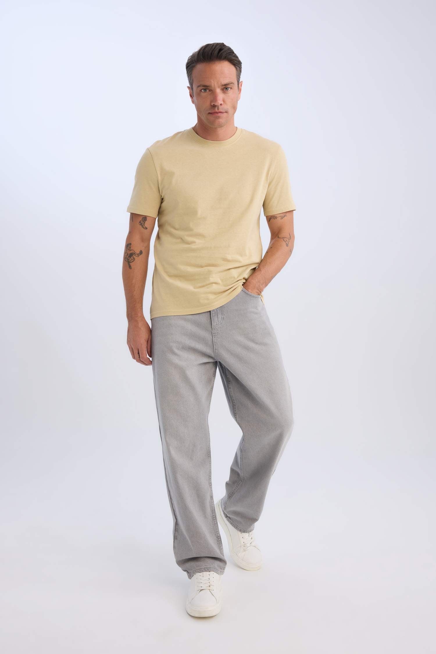 100% Cotton New Regular Fit Cycling Collar Basic Flat Short Sleeve T-Shirt