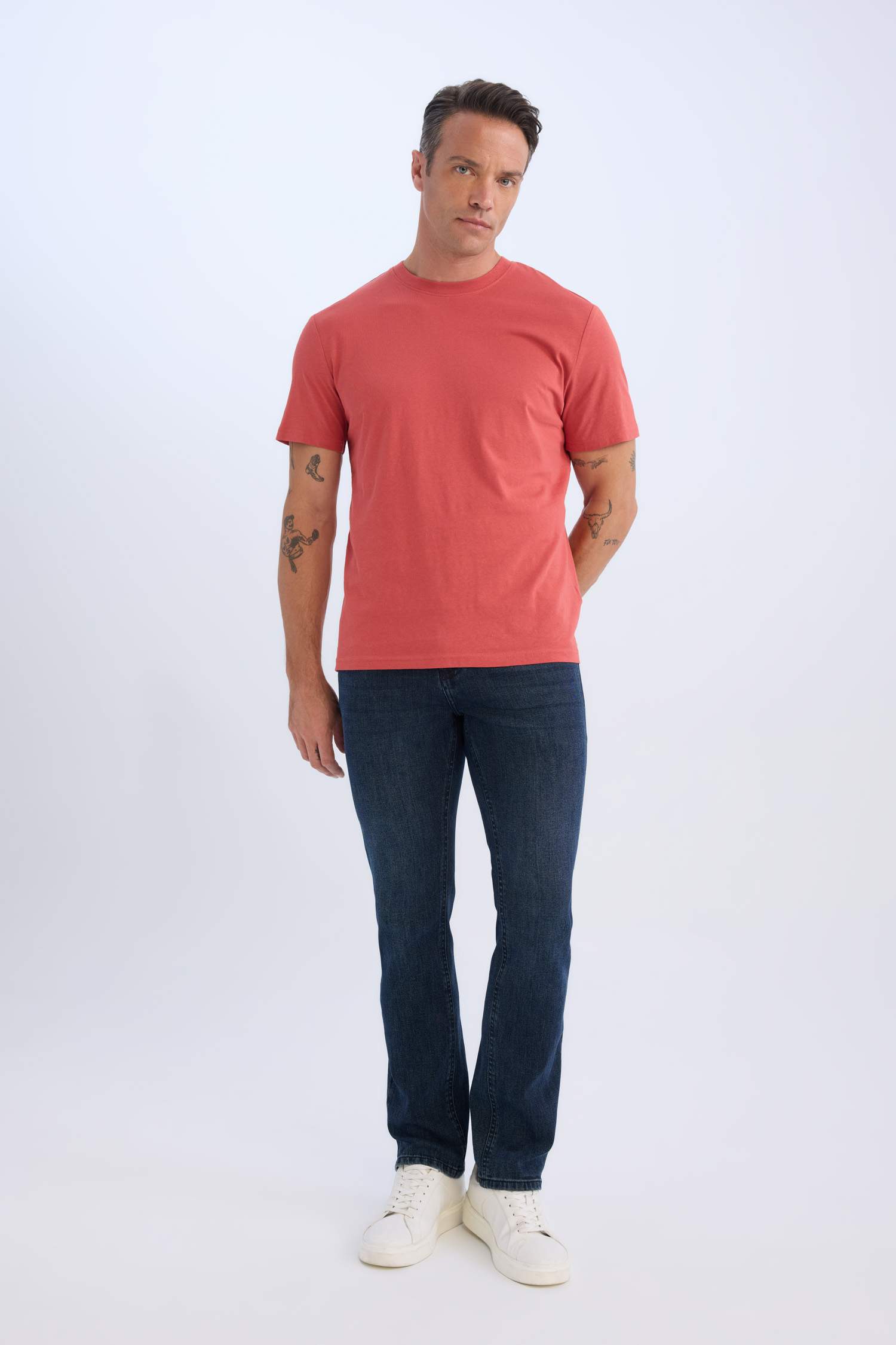 100% Cotton New Regular Fit Cycling Collar Basic Flat Short Sleeve T-Shirt
