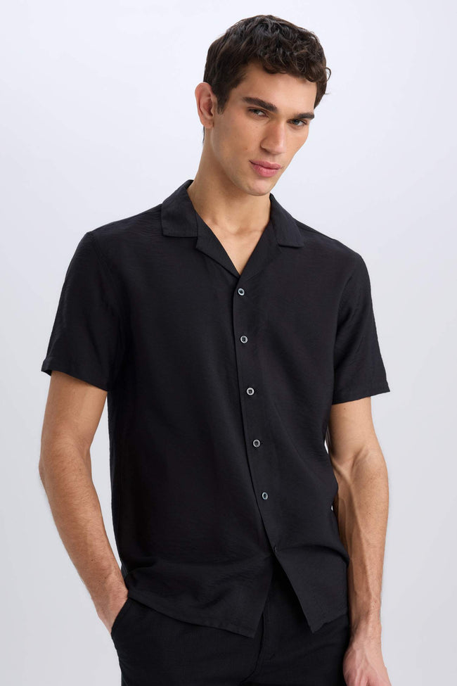 Modern Fit Summer Polo Collar Basic Plain Short Sleeve Shirt Hover Image