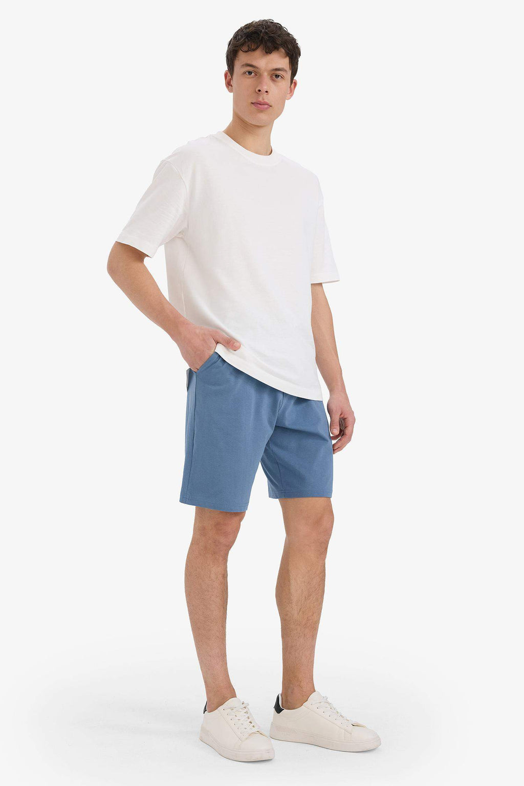 Slim Fit Slim Cut Pocketed Cotton Basic Plain Bermuda Shorts