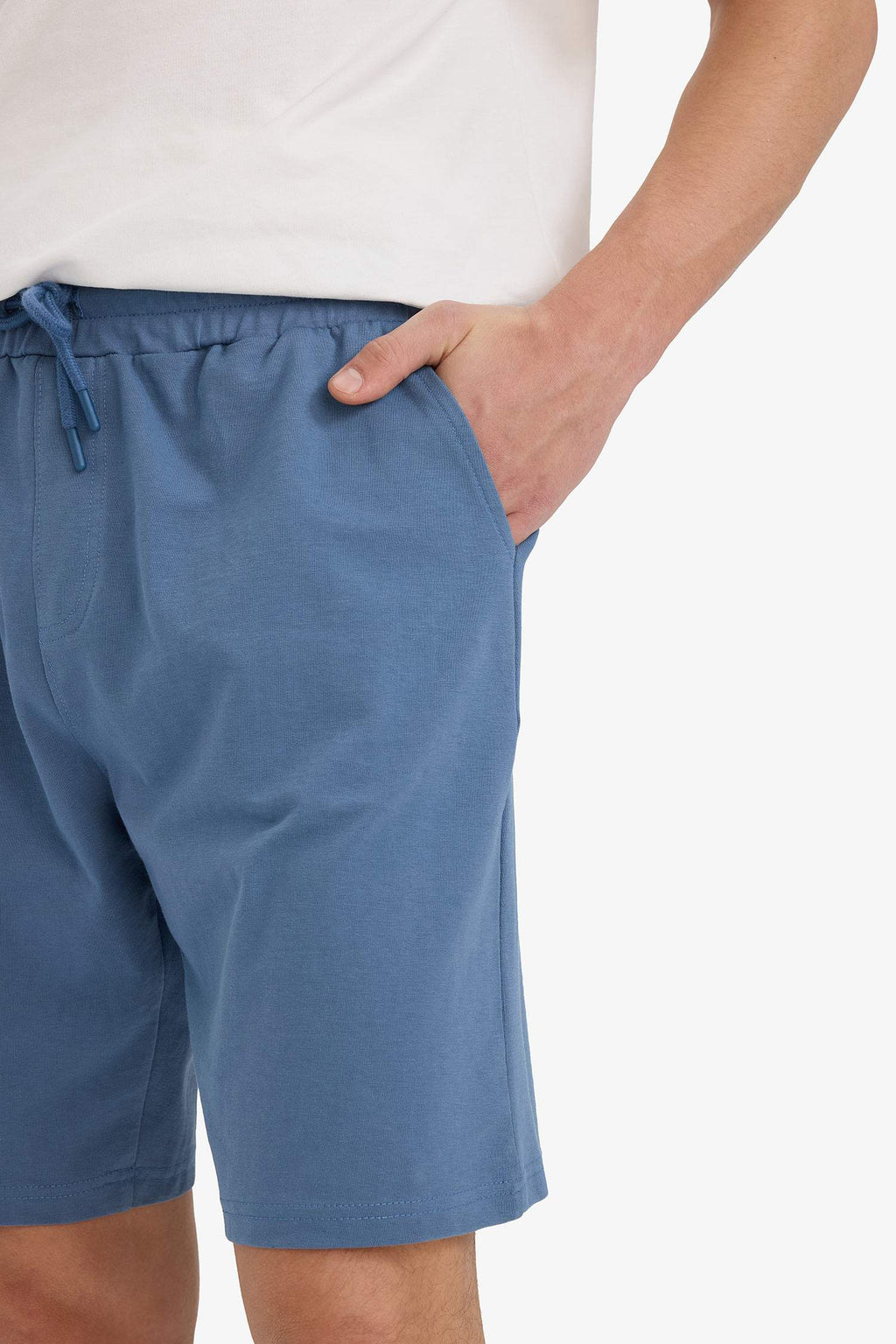 Slim Fit Slim Cut Pocketed Cotton Basic Plain Bermuda Shorts