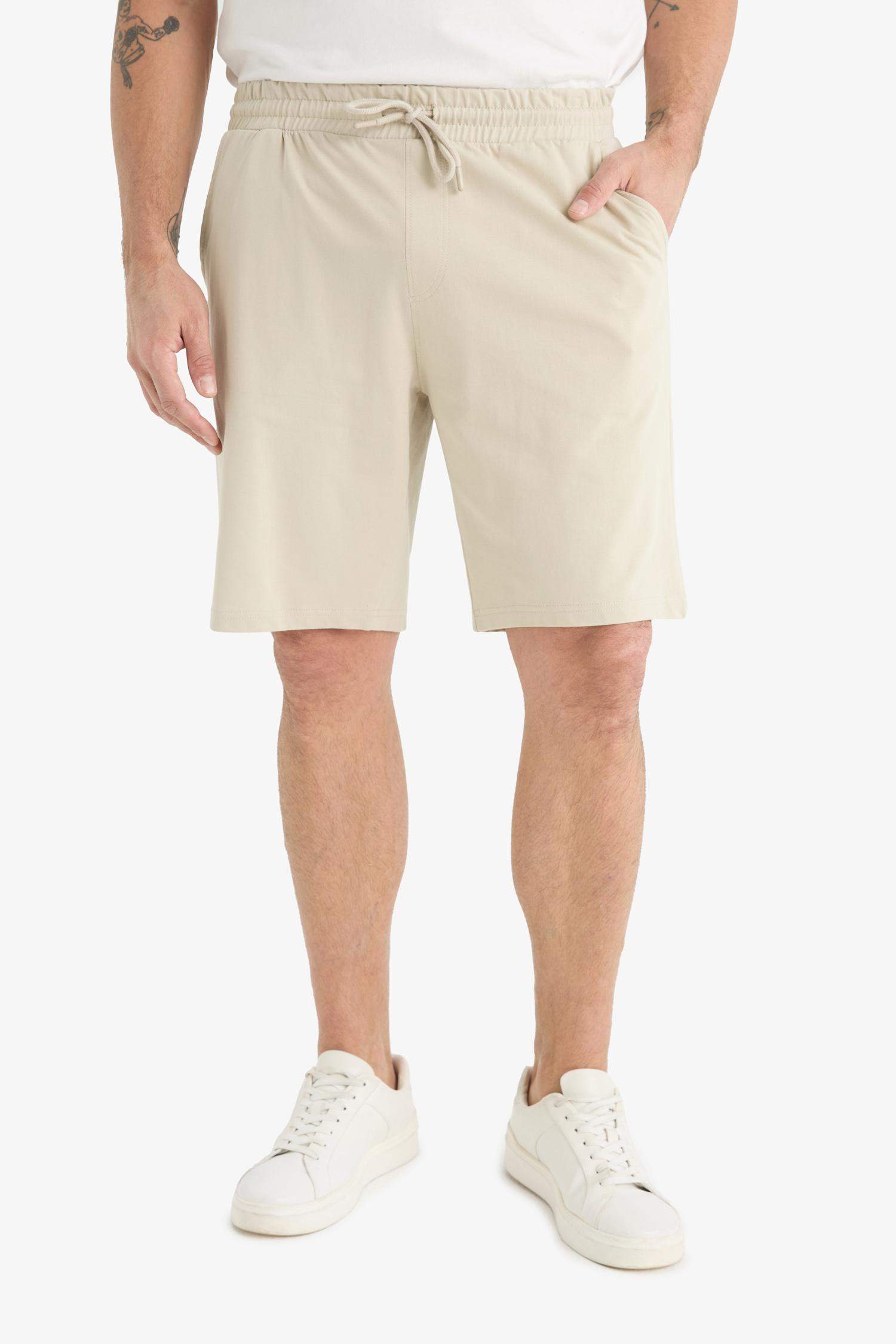 Slim Fit Slim Cut Pocketed Cotton Basic Plain Bermuda Shorts