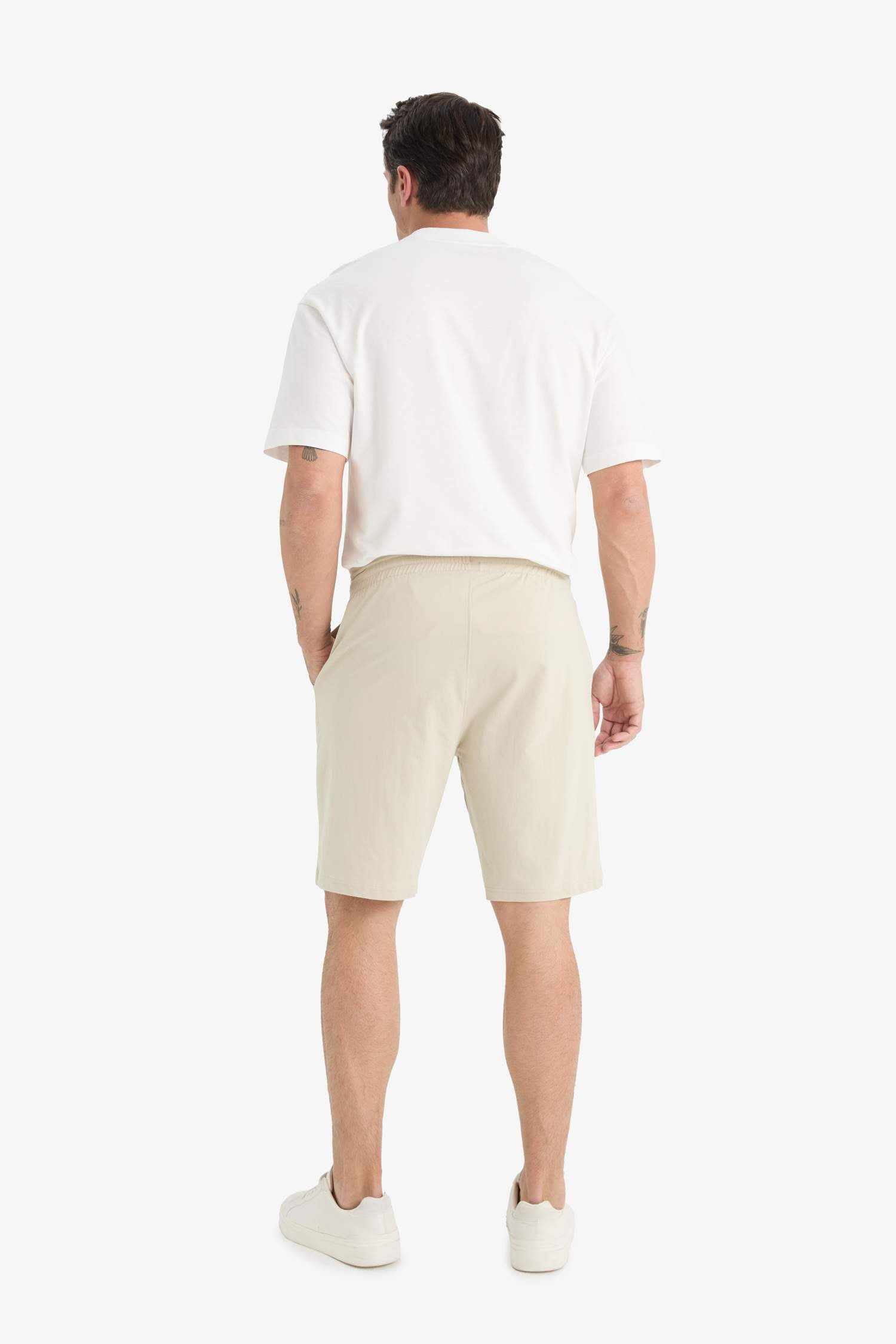 Slim Fit Slim Cut Pocketed Cotton Basic Plain Bermuda Shorts