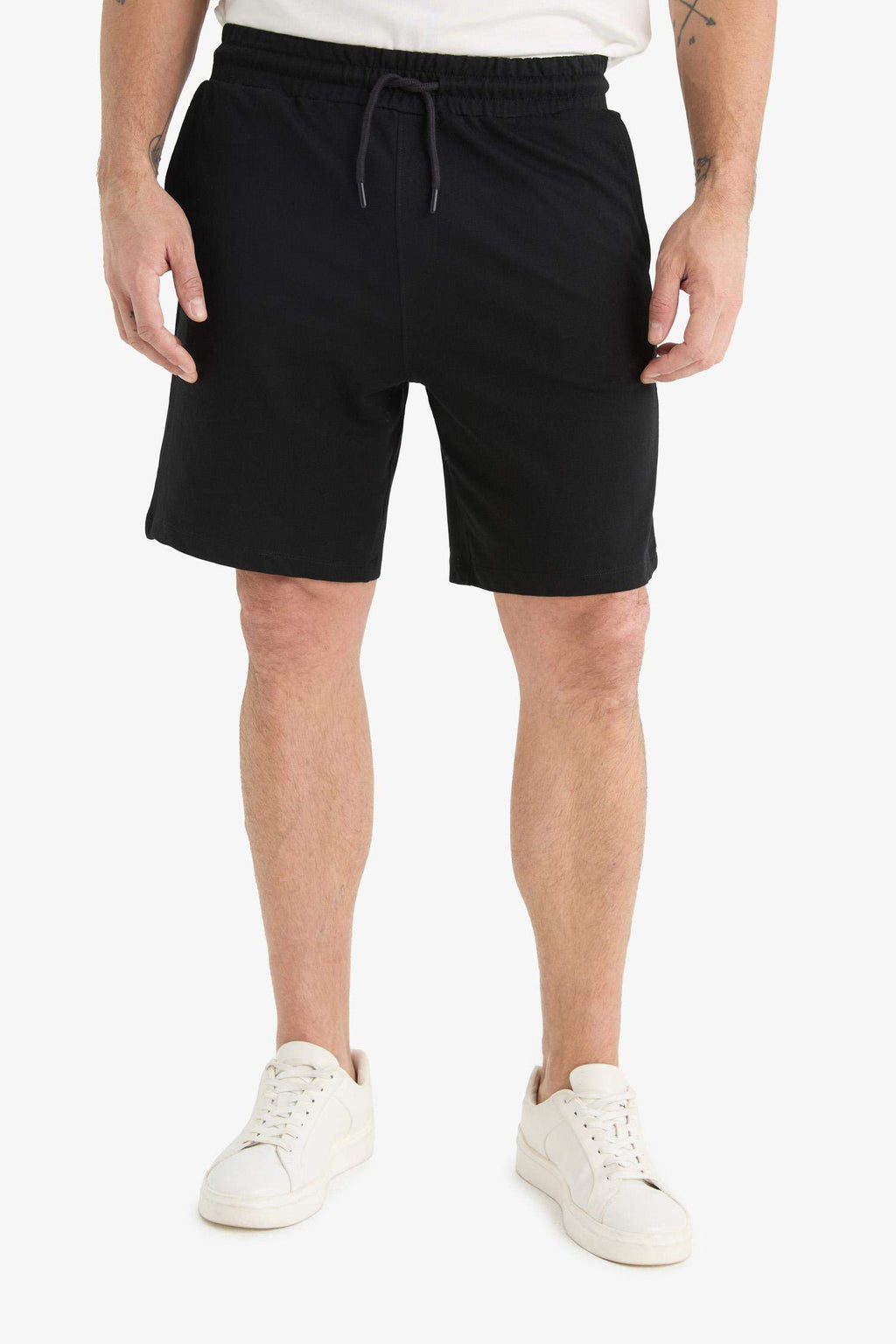 Slim Fit Slim Cut Pocketed Cotton Basic Plain Bermuda Shorts
