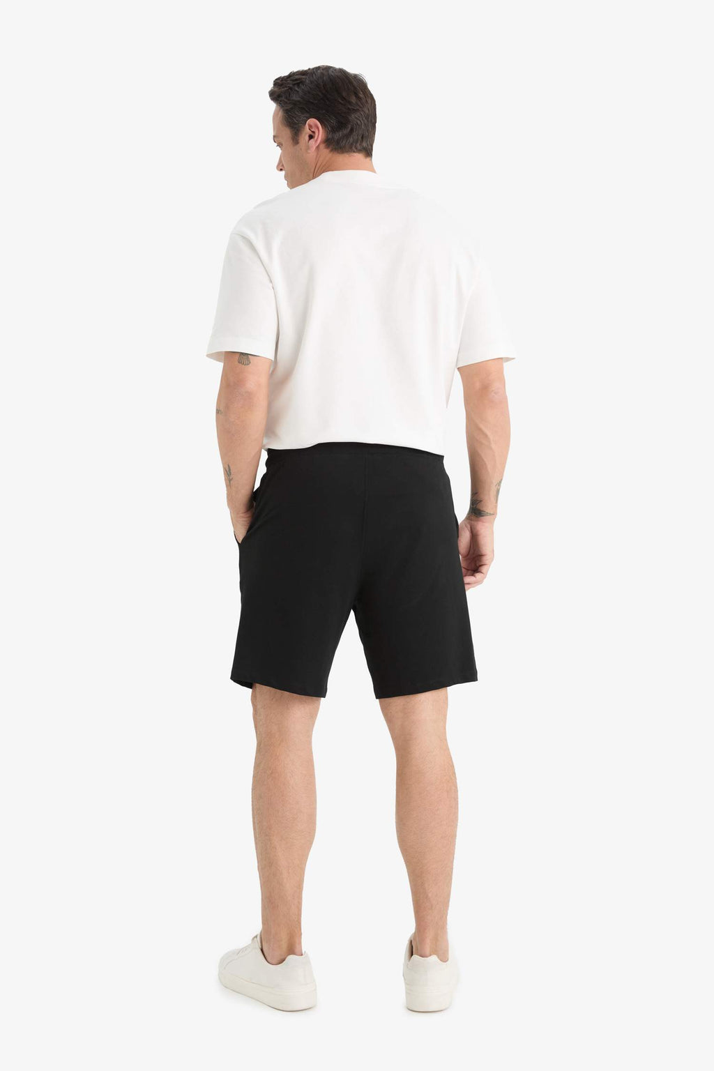 Slim Fit Slim Cut Pocketed Cotton Basic Plain Bermuda Shorts