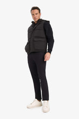 Waterproof Regular Fit Hooded Zippered Puffer Vest with Inner Pocket