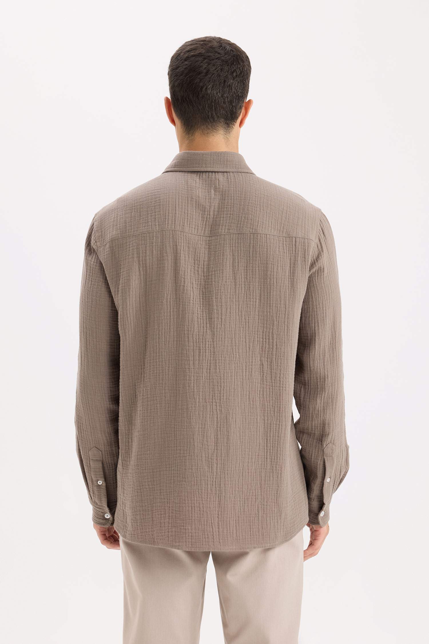 Regular Fit Polo Collar Muslin Long Sleeve Shirt