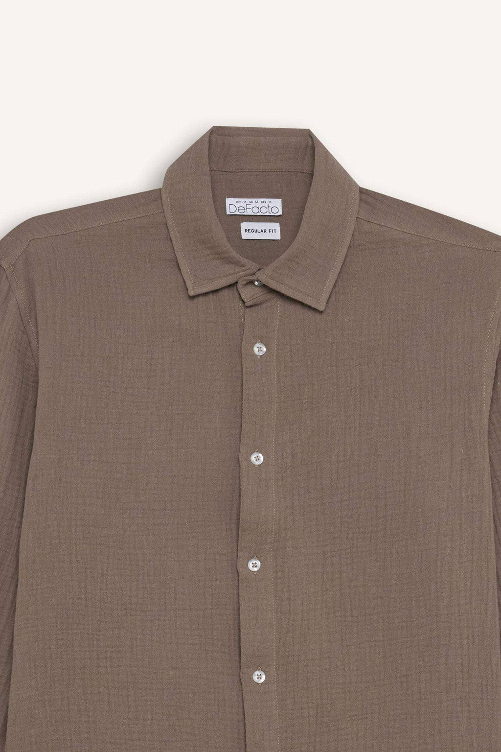 Regular Fit Polo Collar Muslin Long Sleeve Shirt