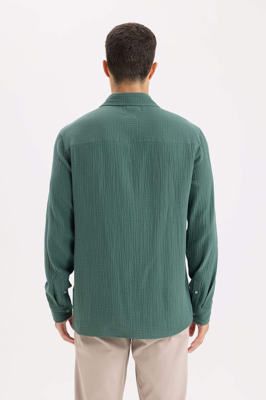 Regular Fit Polo Collar Muslin Long Sleeve Shirt