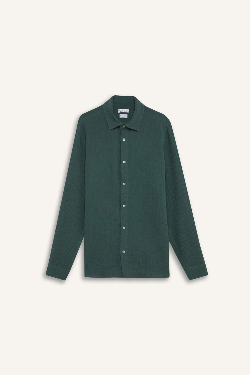 Regular Fit Polo Collar Muslin Long Sleeve Shirt