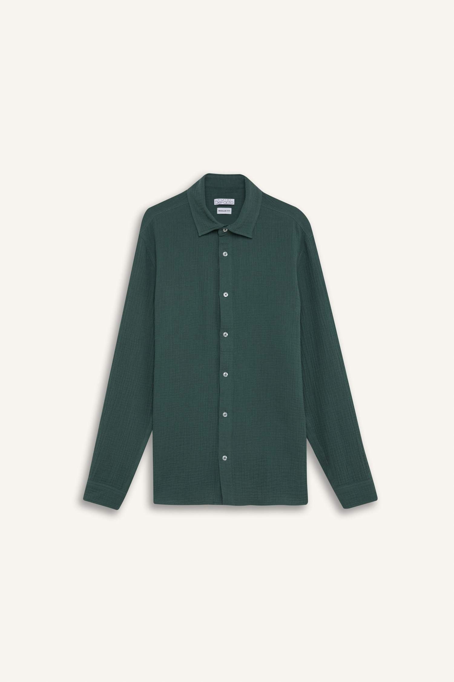 Regular Fit Polo Collar Muslin Long Sleeve Shirt