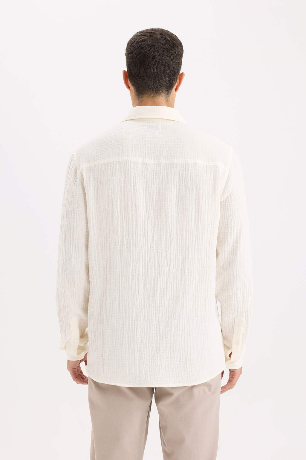 Regular Fit Polo Collar Muslin Long Sleeve Shirt