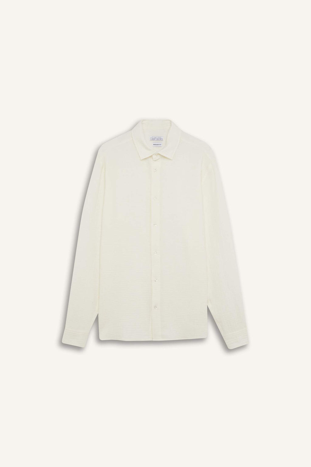 Regular Fit Polo Collar Muslin Long Sleeve Shirt