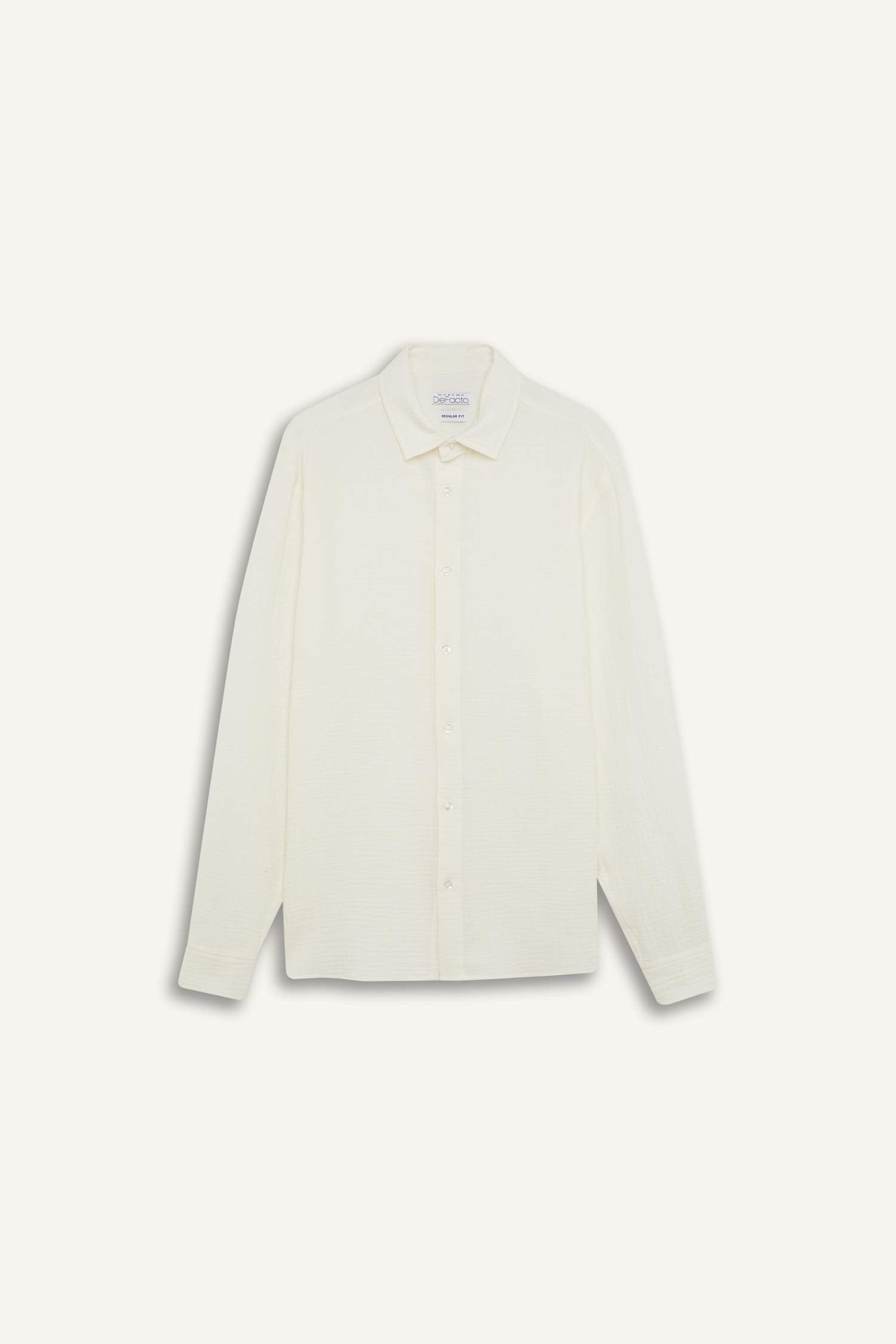 Regular Fit Polo Collar Muslin Long Sleeve Shirt