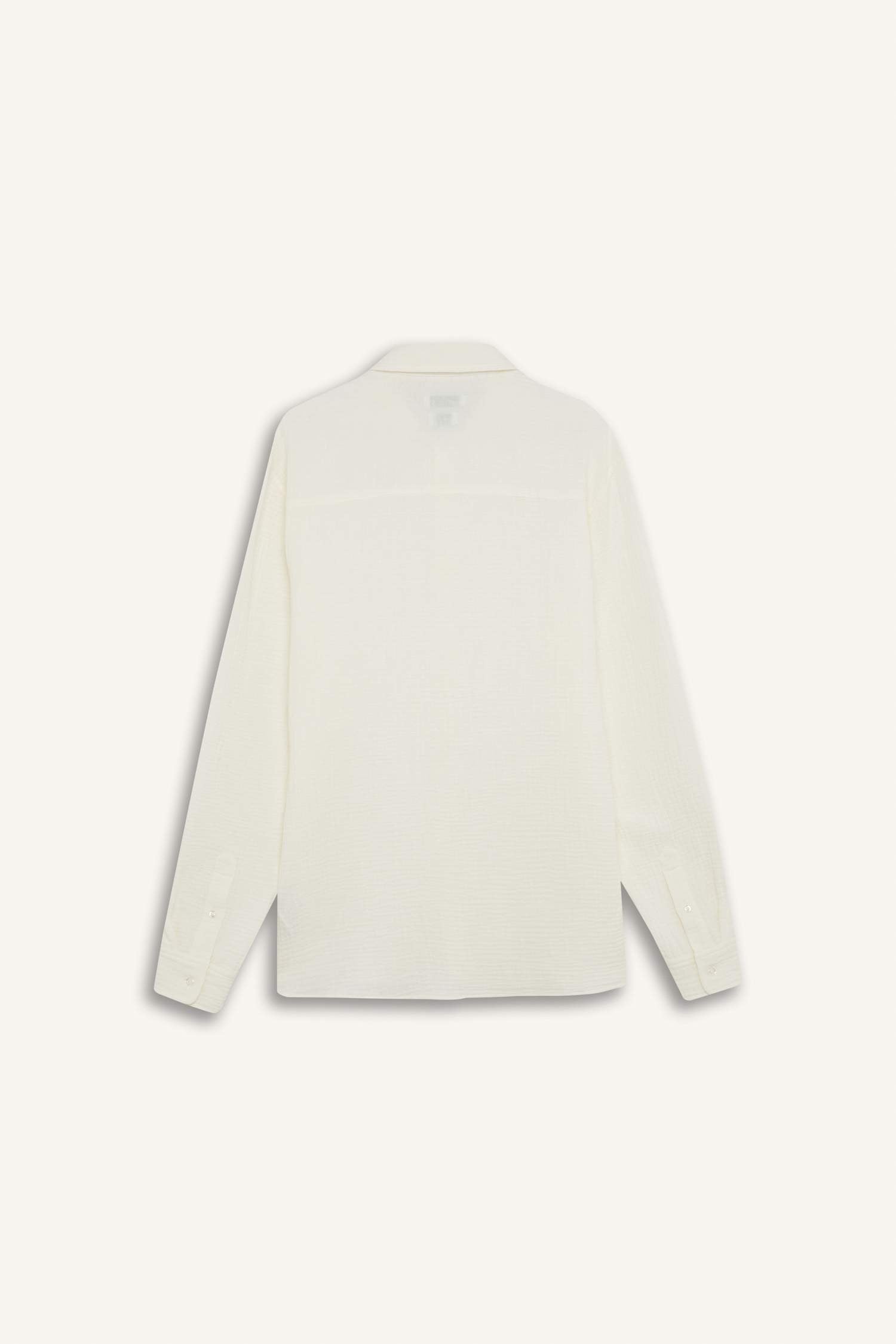 Regular Fit Polo Collar Muslin Long Sleeve Shirt