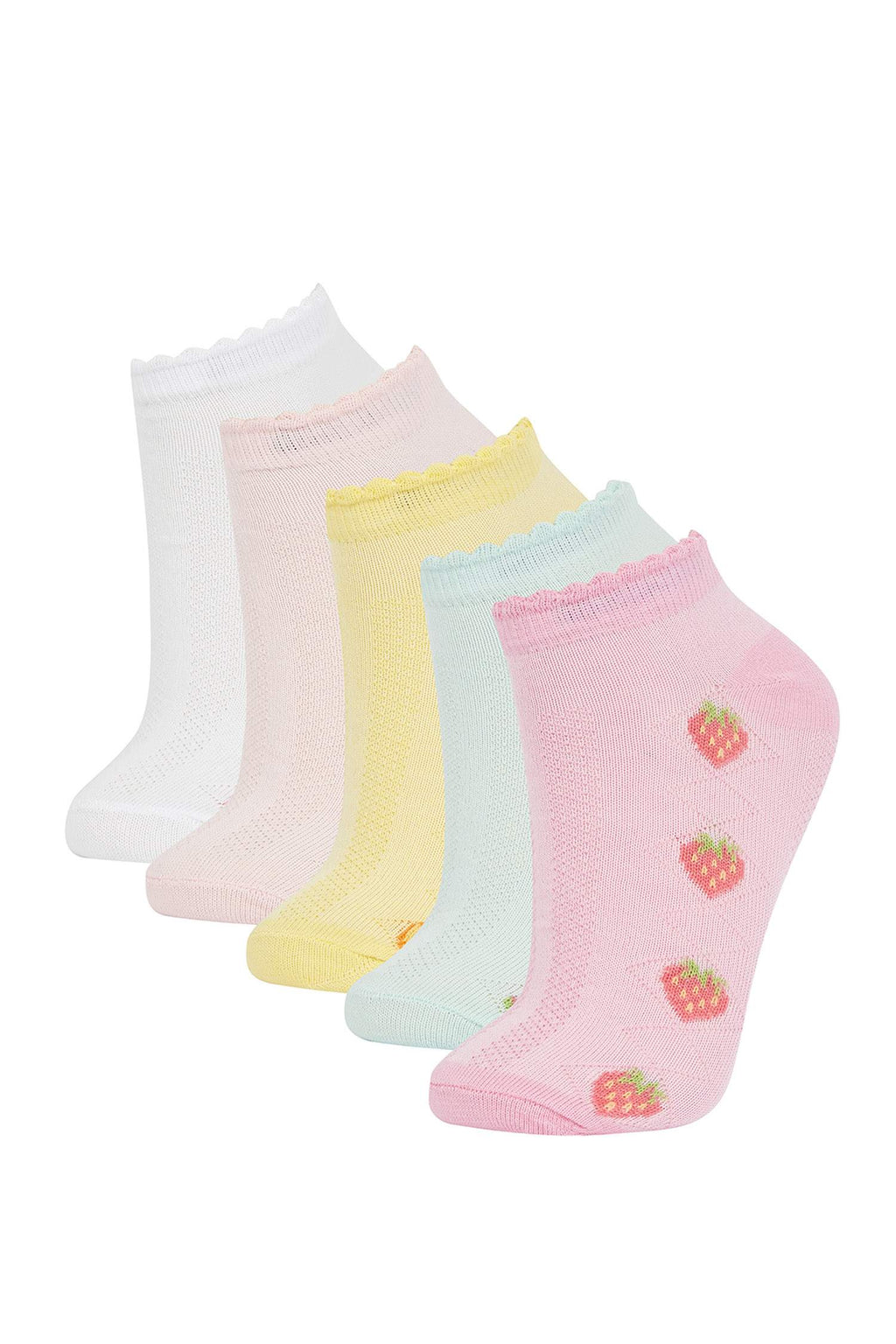 Girls 5-Pack Cotton Cherry and Flower Patterned Ankle Socks