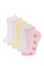Girls 5-Pack Cotton Cherry and Flower Patterned Ankle Socks
