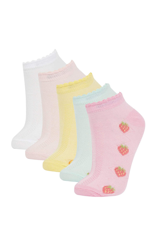Girls 5-Pack Cotton Cherry and Flower Patterned Ankle Socks Hover Image