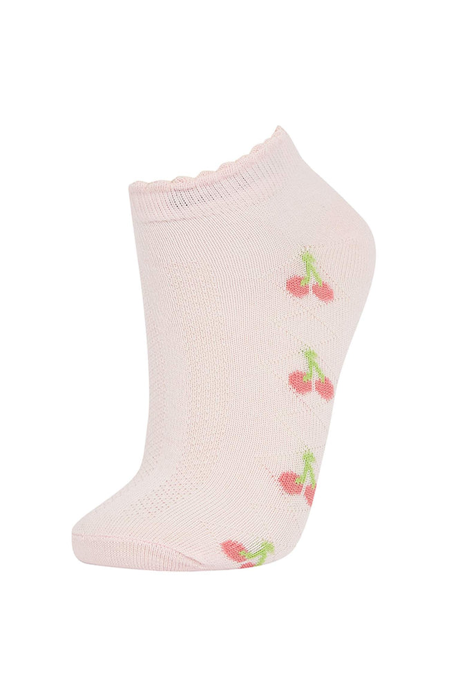Girls 5-Pack Cotton Cherry and Flower Patterned Ankle Socks Main Image