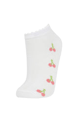 Girls 5-Pack Cotton Cherry and Flower Patterned Ankle Socks