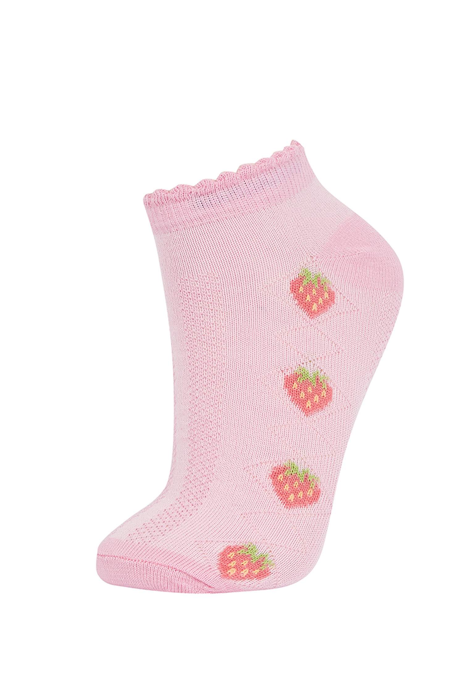 Girls 5-Pack Cotton Cherry and Flower Patterned Ankle Socks