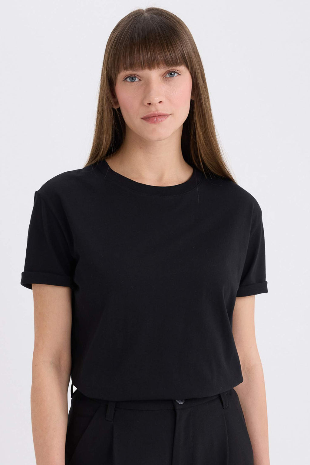 Regular Fit Cycling Collar Basic Flat Combed Short Sleeve T-shirt