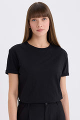 Regular Fit Cycling Collar Basic Flat Combed Short Sleeve T-shirt