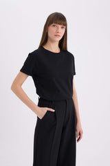 Regular Fit Cycling Collar Basic Flat Combed Short Sleeve T-shirt