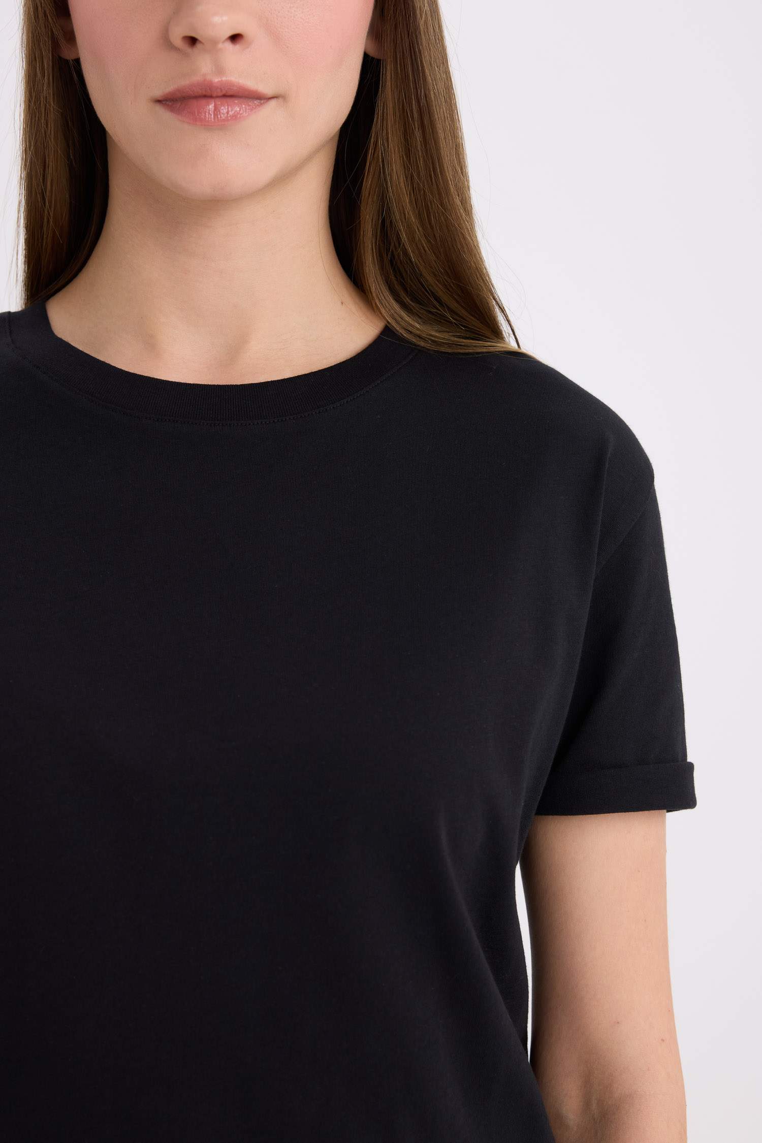 Regular Fit Cycling Collar Basic Flat Combed Short Sleeve T-shirt