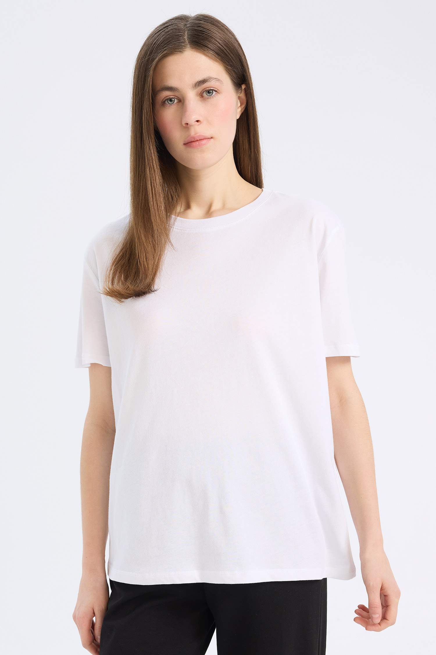 Regular Fit Cycling Collar Basic Flat Combed Short Sleeve T-shirt