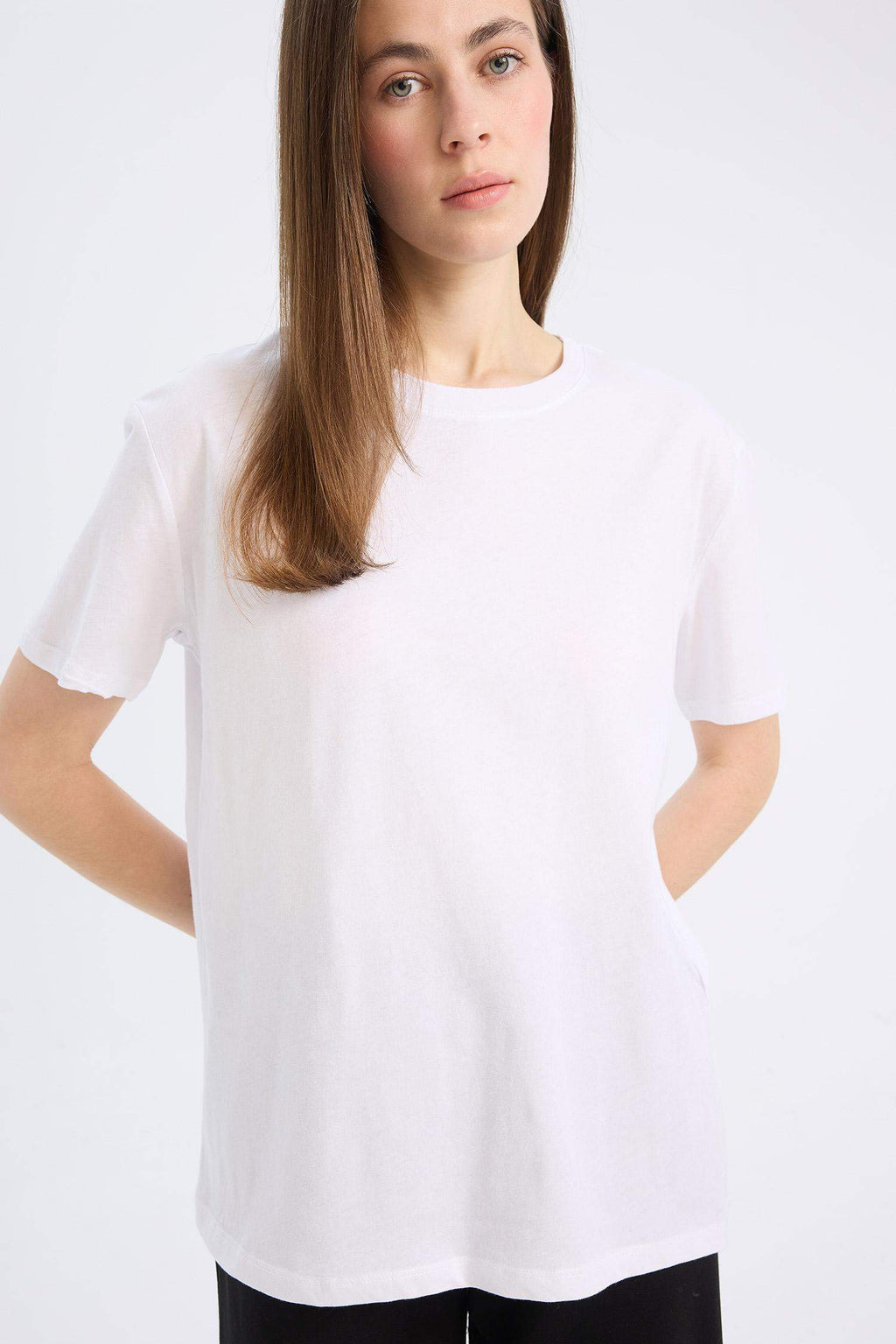 Regular Fit Cycling Collar Basic Flat Combed Short Sleeve T-shirt