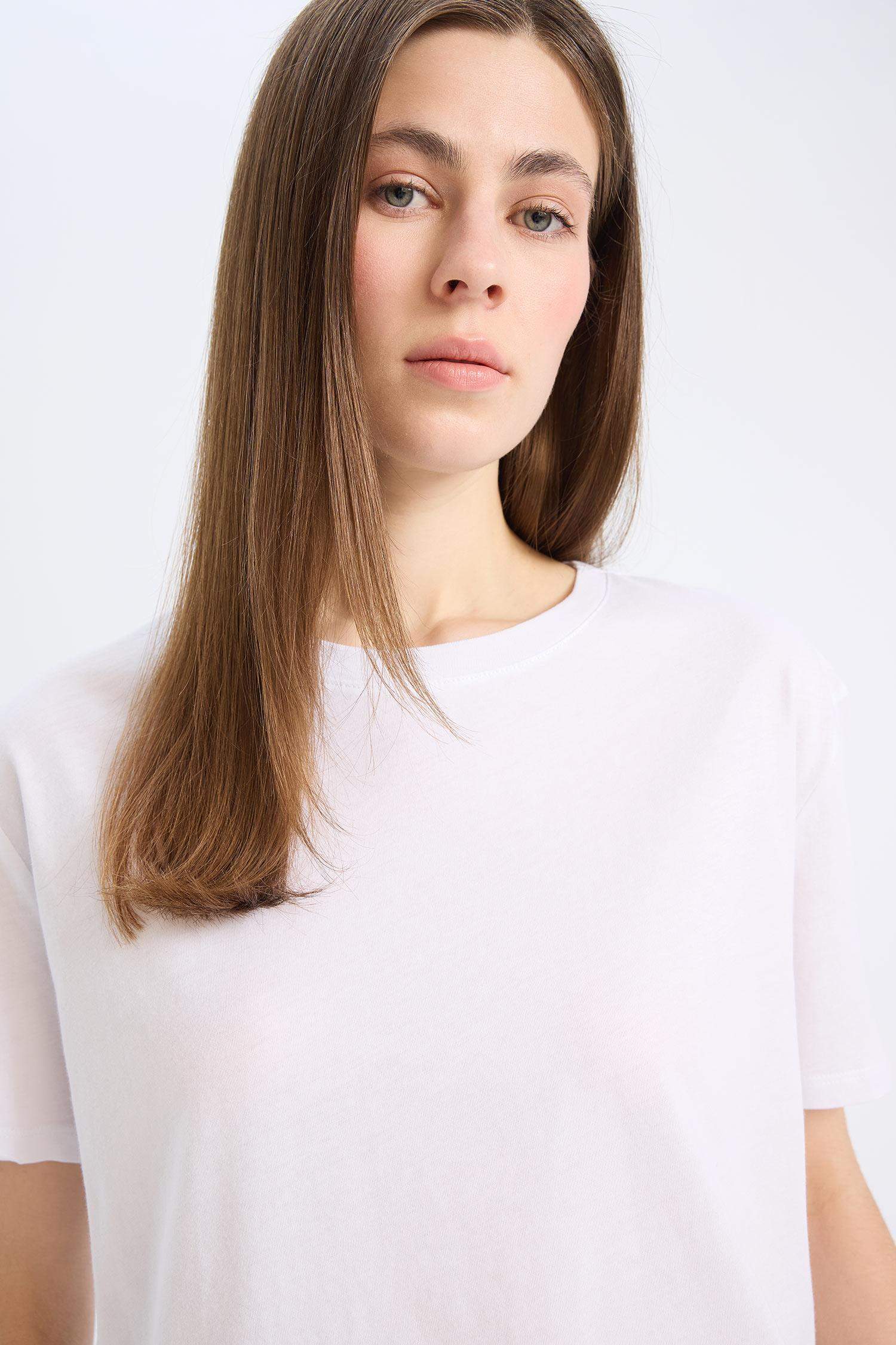 Regular Fit Cycling Collar Basic Flat Combed Short Sleeve T-shirt