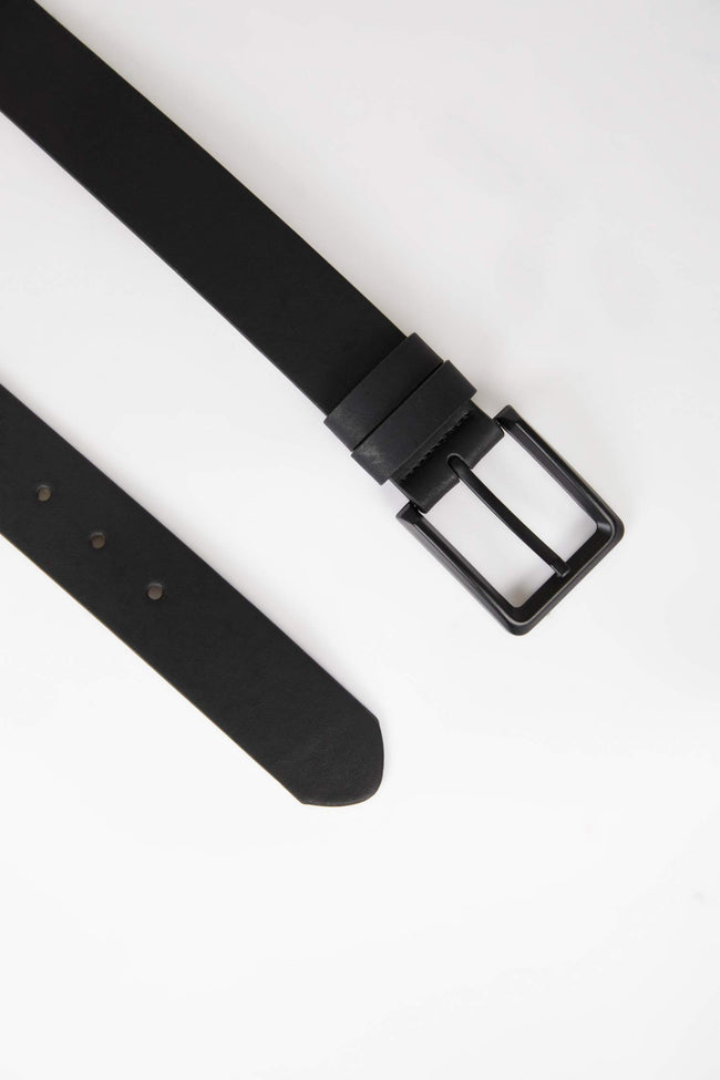 Mens Rectangular Buckle Faux Leather Jean Belt Main Image