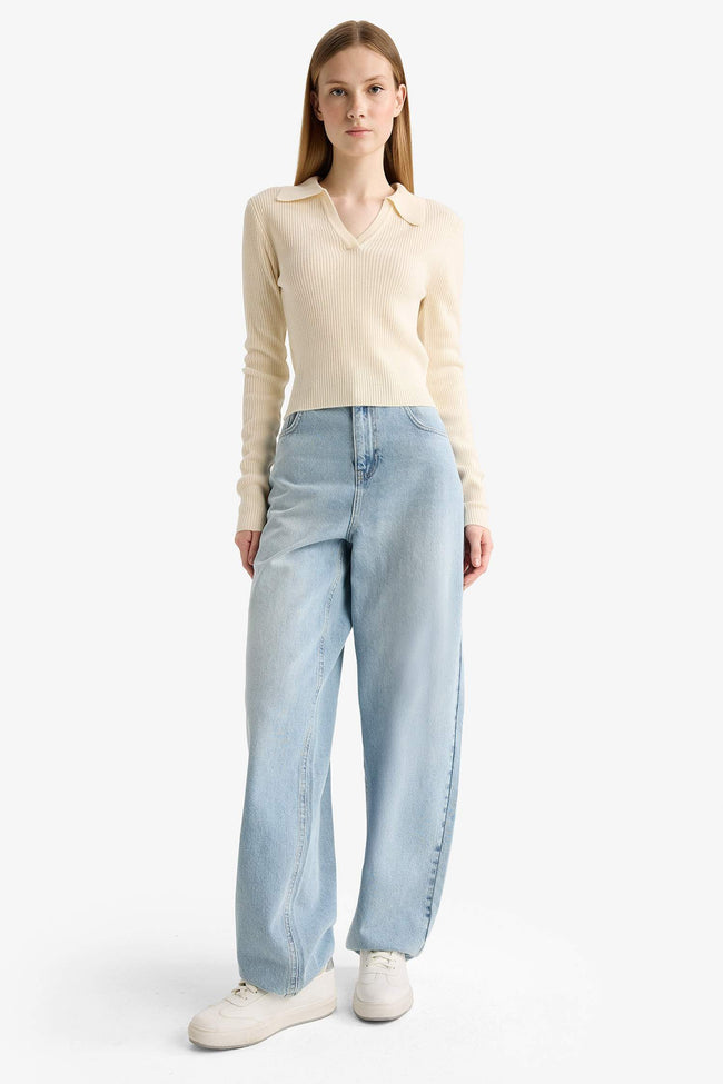 Slim Fit Narrow Cut Polo Collar Knit Sweater Main Image