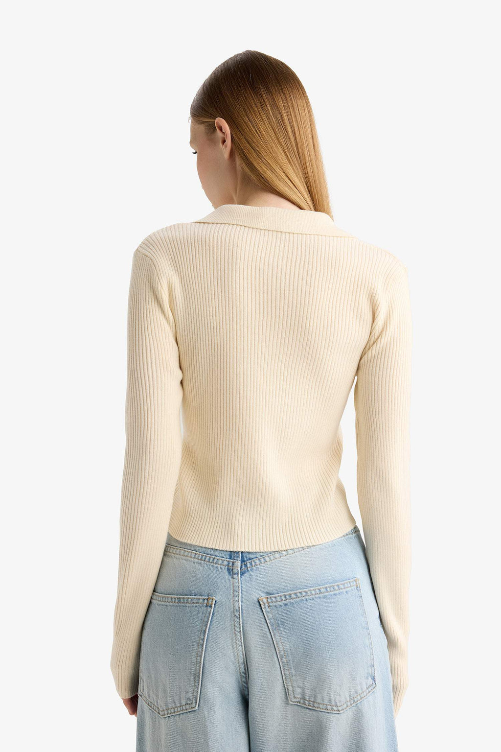 Slim Fit Narrow Cut Polo Collar Knit Sweater