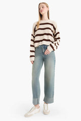 Oversize Wide Pattern Crew Neck Striped Knitwear Sweater