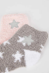 Women's Star Pattern Embroidered 2-Pack House Socks