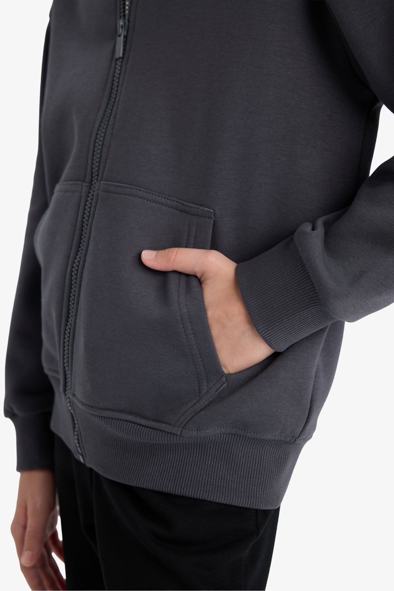 boys Basic Plain School Zippered Hooded Sweatshirt