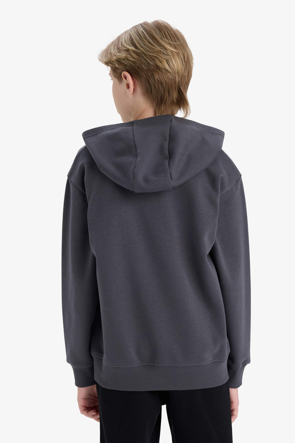 boys Basic Plain School Zippered Hooded Sweatshirt