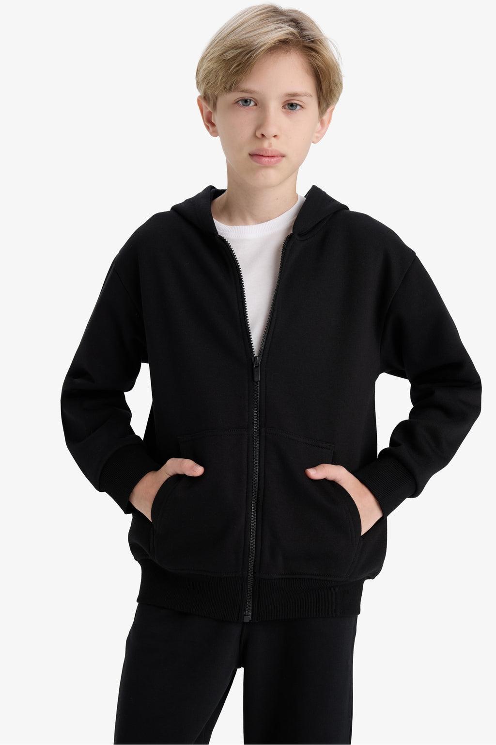 boys Basic Plain School Zippered Hooded Sweatshirt