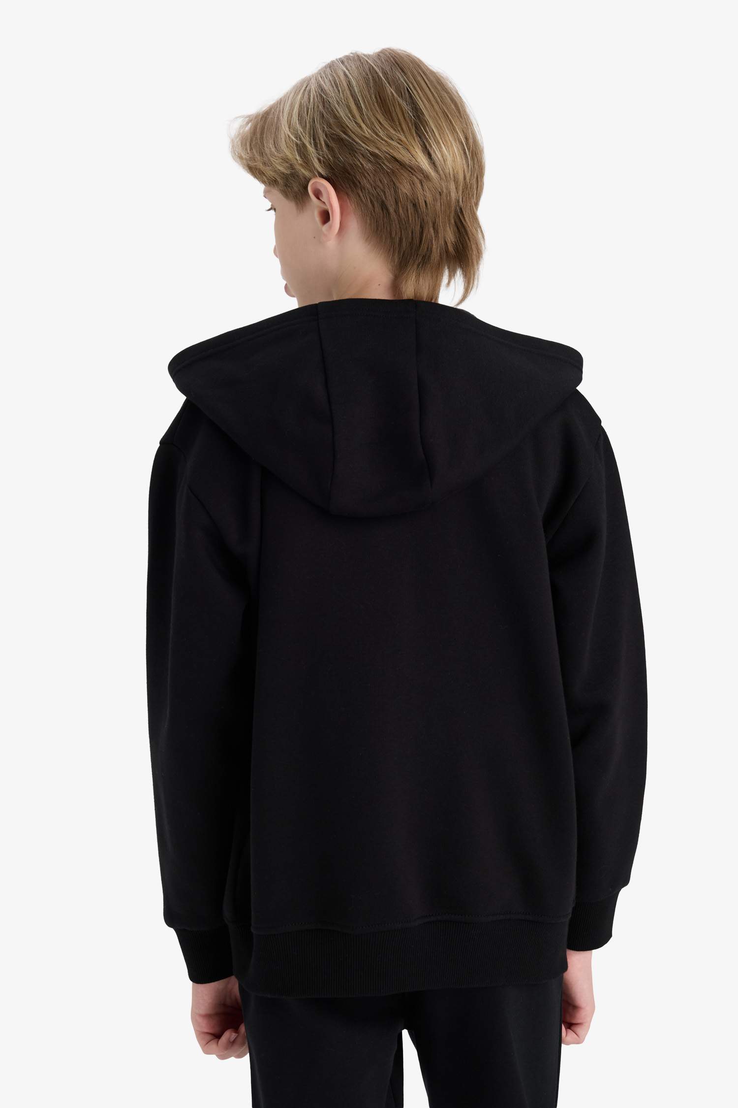 boys Basic Plain School Zippered Hooded Sweatshirt