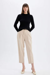 Regular Fit Crew Neck Knitted Buttoned Black Knitted Pullover