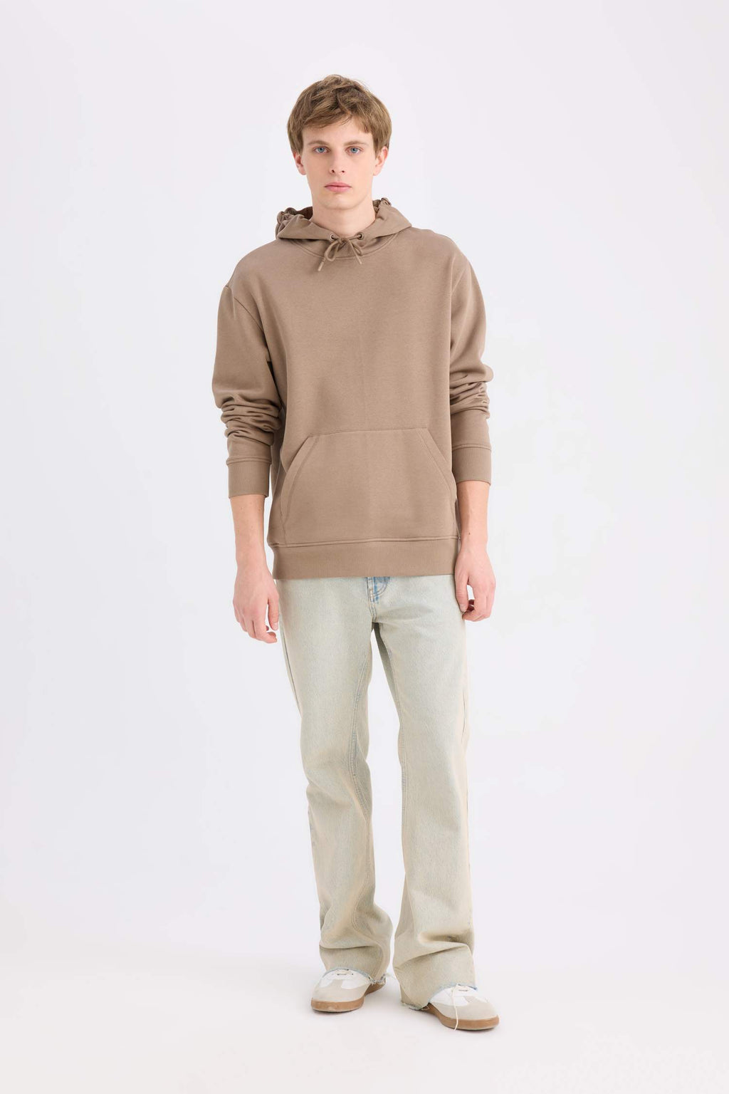 Regular Fit Hooded Kangaroo Pocket Soft Furry Basic Plain Sweatshirt