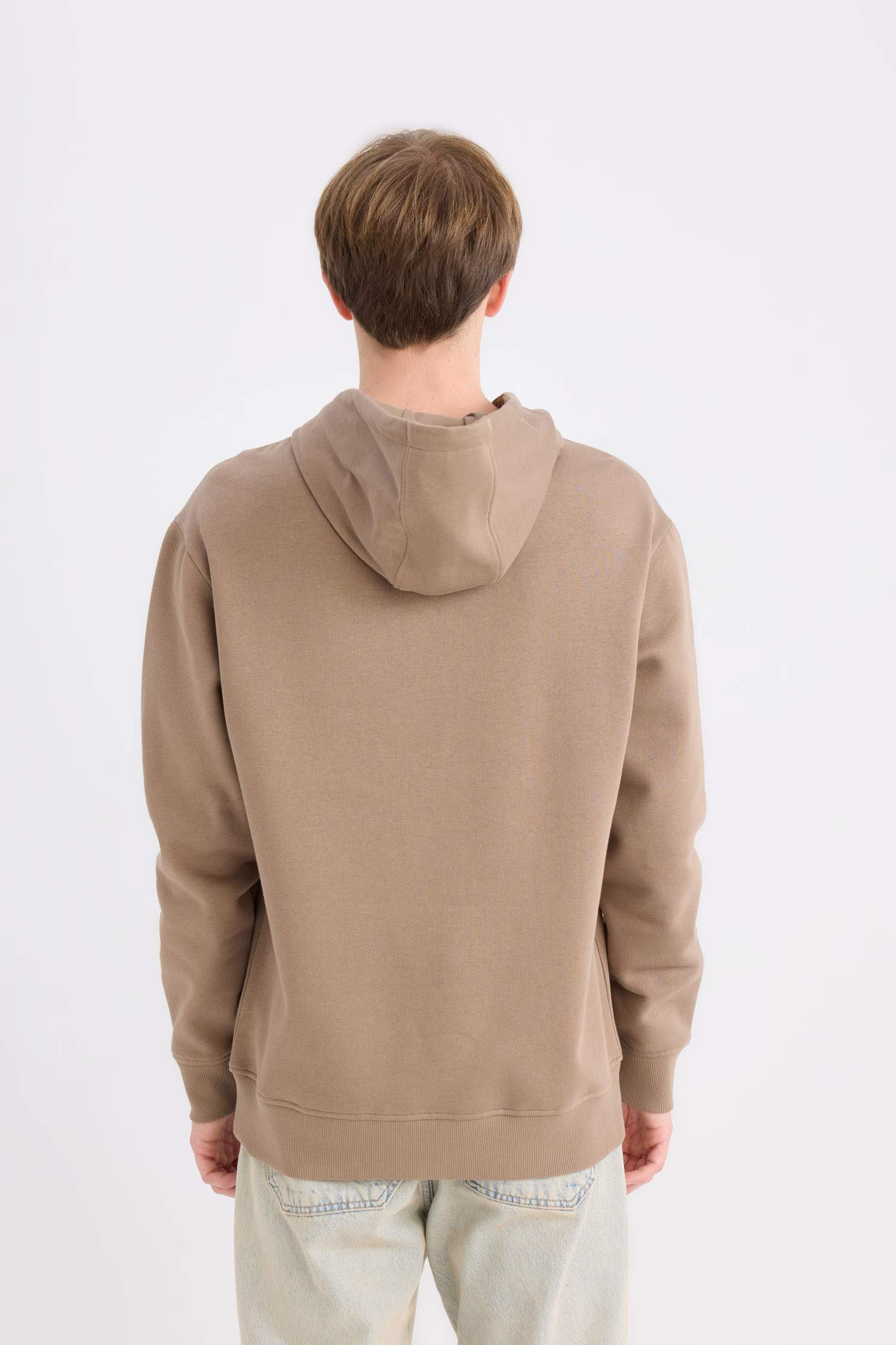 Regular Fit Hooded Kangaroo Pocket Soft Furry Basic Plain Sweatshirt