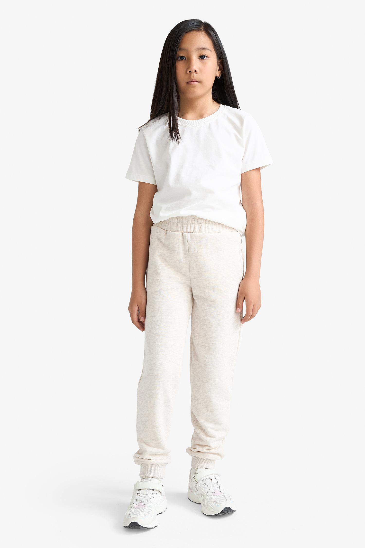 Girls Standard Fit Basic Plain Elastic Waist School Jogger Tracksuit Bottoms