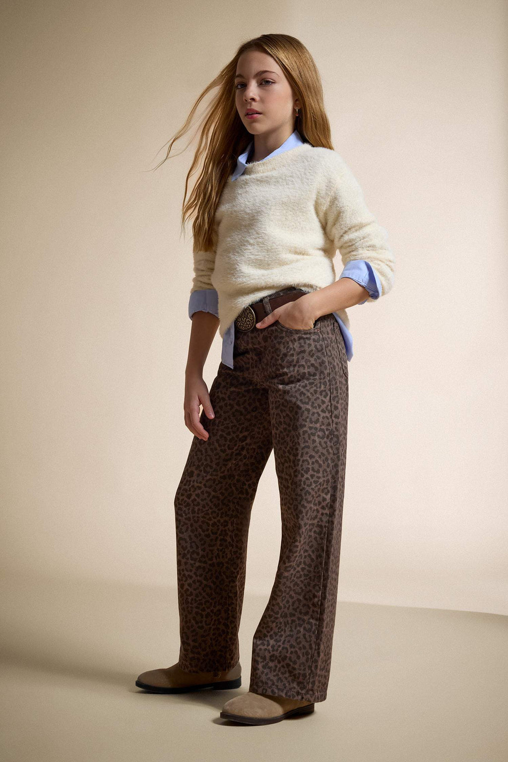 Girls' Crew Neck Knitted Sweater