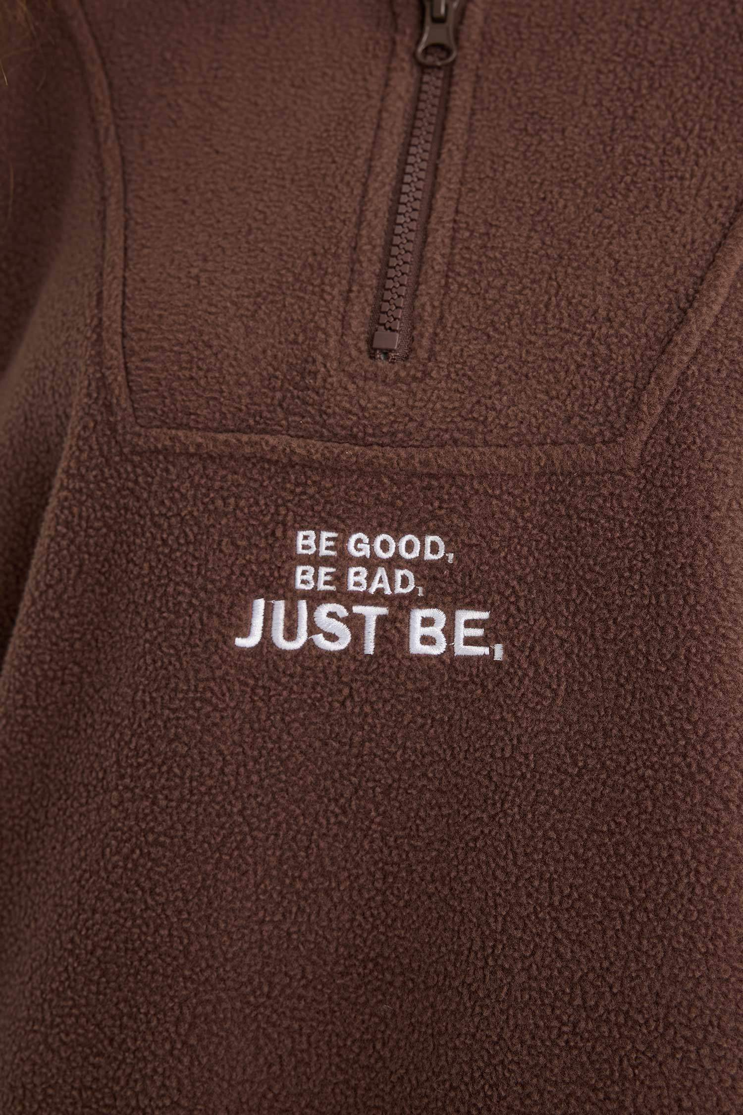 Oversize Wide Fit Stand Collar Zippered Printed Polar Fleece Sweatshirt